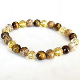 Strand MG1712 Womens Libra Zodiac Bracelet 8 MM Tiger Eye Citrine Picture Jasper Chakra Beads Wrist Mala Natural Gemstone Jewelry