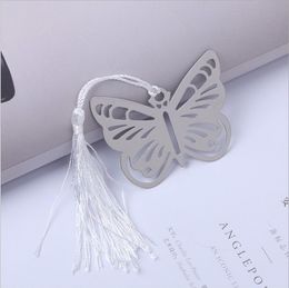 Metal Silver Butterfly Bookmark White tassels wedding baby shower party decoration Favours Gift gifts RRB16400
