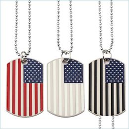 Pendant Necklaces Pendant Necklaces New Gold Plated Stainless Steel Military Army Tag Trendy Usa Symbol American Flag Pendants For Me Dhozc