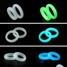 Band Rings Mticolor Discoloration Band Rings Luminous Stone Luminescence Fluorescein Ring Mens And Womens Lovers Tail Ringes 3 2Lx Y2 Dhzfm