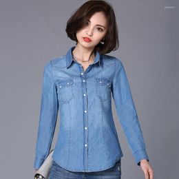 Women's Blouses Women's & Shirts S-3XL Women Denim Shirt Spring Autumn 2022 Casual Retro Long-sleeve Buttons Thin Cotton Tops Girl