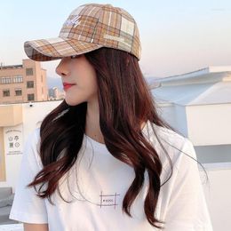 Ball Caps Spring Summer Adjustable Baseball Hat Korean Style Women 's Plaid Embroidered Letters Cotton Sun-Poof Peaked Snap Back