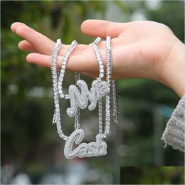 Pendant Necklaces Fashion Custome Name Letter Pendant Necklace Gold Plated Bling Icy With 4Mm 20Inch Tennis Chain Drop Delivery 2022 Dhk2U
