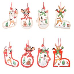 Christmas Decoration Wooden Xmas Tree Hollow Hanging Pendants Ornaments For Creative Cartoon Santa Clause Snowman Ornament RRB16399