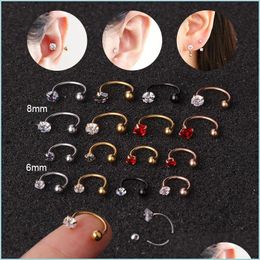 Stud 1Pc 6/8Mm Stainless Steel Zircon Cz Hoop Tragus Cartilage Helix Stud Earring Conch Rook Daith Lobe Ear Screw Piercing Jewellery 12 Dhs0L