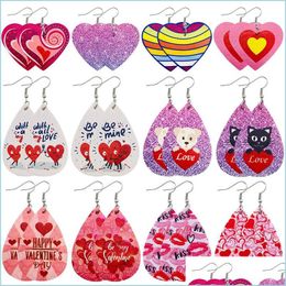 Charm Charm Valentines Day Leather Earrings For Women Heart Love Red Lips Double Sided Printed Dangle Fashion Jewelry 282 G2 Drop Del Dhhci