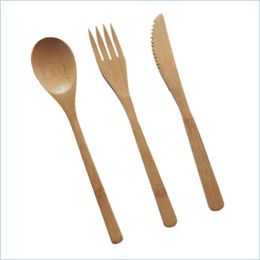 Flatware Sets Bamboo Flatware Set Household Wooden Spoon Fork Knife Tableware Jam Knives And Forks Drop Delivery 2021 Home Garden Ki Dhiz9