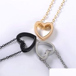 Pendant Necklaces Rose Gold Stainless Steel Love Heart Necklaces For Women Wedding Jewellery Long Statement Drop Delivery 2022 Pendants Dhb1H