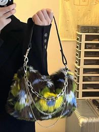 Evening Bags 2022 Fake Fur Totes Shoulder For Women Winter Plush Messenger Bag Luxury Handbag And Purse Fashion Warm Satchels Clutch