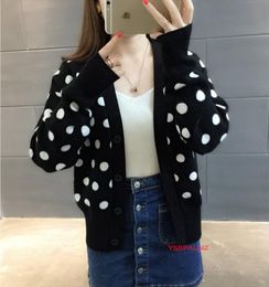 Women's Sweaters Print Short Knitted Cardigan Red Black V-Neck Long Sleeve Knit Jacket Coat Female