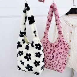 Evening Bags Heart Flower Cow Pattern Handbag for Women Winter Casual Large Top-handle Bag Female Warm Fabric Shopping Bags L221014