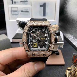 Business Leisure Watch Rm030 Automatic Machinery Mei Gold Full Diamond Case Tape Mens Watch