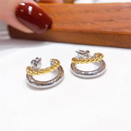 Hoop Earrings Jewelry Female Korea Double Color Small And Exquisite 925 Silver Needle