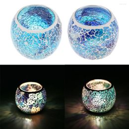 Candle Holders 2Pcs Vinatge Mosaic Glass Holder Votive Candles Tea Lights Blue Candlestick Bowl Cups Set Home Decor Props