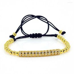 Charm Bracelets Anil Arjandas Men 24K 4mm Beads & Micro Pave CZ Briading Macrame Bracelet Pulseira Feminina