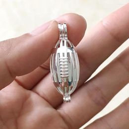 Pendant Necklaces Solid S925 American Football Locket Cage Can Open To Put 6-10MM Pearl Gem Rugby DIY Jewellery Charms