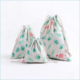 Storage Bags 9 Colours Cute Animals Printed Cotton Linen Dstring Storage Bag Gifts Candy Cosmetic Makeup Christmas Gift 3Pcs/Lot Drop Dhcvw