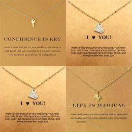 Pendant Necklaces Necklaces With Card Gold Elephant Heart Key Clover Horseshoe Triangle Charm Pendant Necklace Women Fashion Jewellery Dhwta