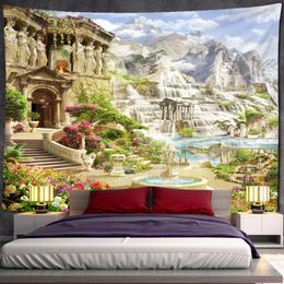 Tapestries Mountain Single-Plank Bridge Tapestry Wall Hanging Water Garden Natural Scenery Living Room TV Background Decor