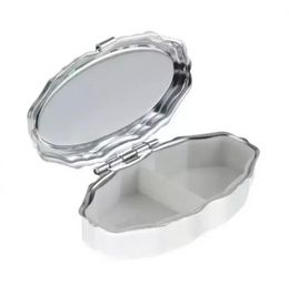 Lace Pill box Silver Blank Rhombus Metal Pill-Container Oval Storage Boxes 2 Compartments t1015