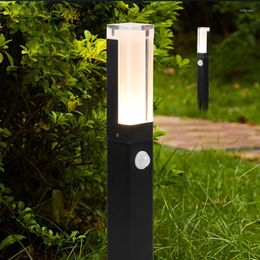 Motion Sensor 10W LED Lawn Lamp Outdoor Waterproof IP65 Aluminum Acrylic Lampshade Courtyard Villa Landscape Pathway Lights