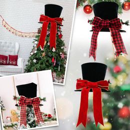 Christmas Decorations Tree Toppers Upgrade Foldable Classic Plaid Top Hat With Bow Topper Ornament Winter #t1g