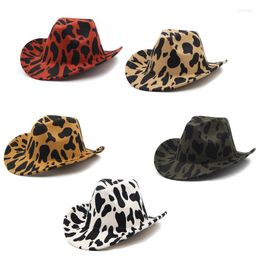 Berets 449B Casual Cow Pattern Print Western Cowboy Hat All-match Felt Jazz Top For Halloween Christmas Party