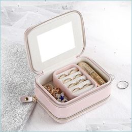 Jewellery Pouches Bags Jewellery Pouches Bags Luxury Leather Organiser Case With Zippers Portable Mtifunctional Ring Pendant Lipstick St Dhfxv