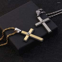 Pendant Necklaces Simple Titanium Steel Trend Two-Color Cross Men's