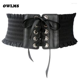 Belts Fashion Belt Women Bow Elastic Waistband For Dress Wide Snap Button Waist Ladies Cummerbund Coat Stretch Black Corset