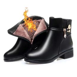 Stivaletti invernali Scarpe in pelle con tacco piatto per donna Stivali corti caldi in peluche da donna Zapatillas botas de mujer Taglia 35-42