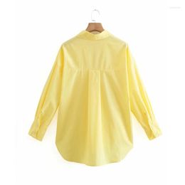 Women's Blouses Women's & Shirts Top Woman Yellow Button Up Shirt Women Long Sleeve Spring 2022 Office Blouse Female Asymmetric Hem