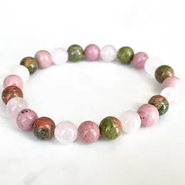 Strand MG1713 Womens Scorpio Zodiac Bracelet 8 MM Rose Quartz Unakite Jasper Rhodonite Chakra Wrist Mala Natural Gemstone Jewellery