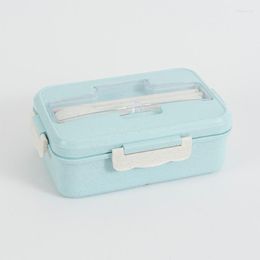 Dinnerware Sets 2PCS Wheat Straw Student Lunch Box Can Be Microwaved With Cutlery Compartment Insulation Plastic Fast