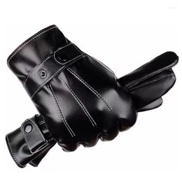 Cycling Gloves Three Tendons PU Leather Winter Men's Students Warm Plus Velvet Thick Motorcycle Driving Touch Screen