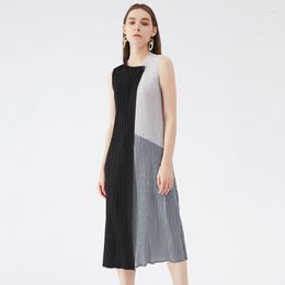 Casual Dresses 2022 Summer Simple Temperament Three Color Stitching Dress Slim And Versatile Medium Length A-line
