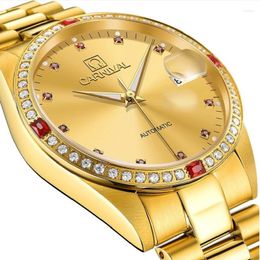 Wristwatches CARNIVAL Luxury Golden Business Men Watch Top Brand Automatic Complete Calendar Waterproof Luminous Mechanical Watches