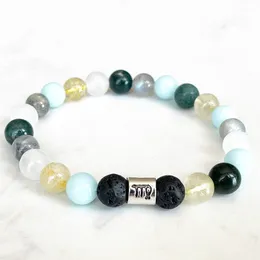 Strand MG1643 Fashion Womens Virgo Zodiac Bracelet 8 MM Snow Quartz Moss Agate Labradorite Wrist Mala Natural Gemstone Jewelry