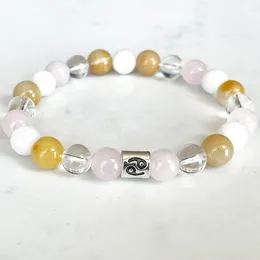 Strand MG1702 New Cancer Zodiac Bracelet 8 MM Moonstone Rose Quartz Myanmar Jade Beads Wrist Mala Natural Gemstone Jewelry