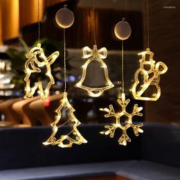 Christmas Decorations LED Sucker Bell Lights Snowman Star Holiday Window Decor Battery Powered Wreath Home Decoration Lamps