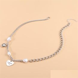 Pendant Necklaces Fashion Jewelry Vintage Hip-Pop Faux Pearl Letter Lover Heart Pendant Necklace Women Choker Necklaces 3829 Q2 Drop Dh6Lw