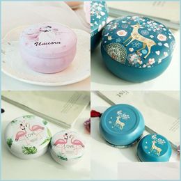 Storage Boxes Bins Round Tinplate Jug Box Candle Jars Iron Case Empty Lash Packaging Container Wax Concentrate Organiser Small Deer Dh0Ly