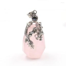 Pendant Necklaces Silver Plated Chinese Style Dragon Wrap Irregular Shape Natural Rose Pink Quartz Lemon Crystal Jewellery