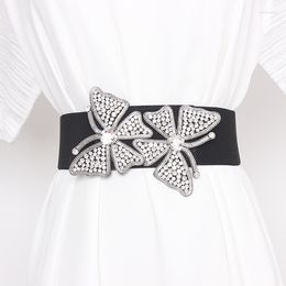 Belts Luxury White Rhinestone Butterfly Waist Women Elegant Ladies Dress Belt Elastic Strech Strap Crystal Waistband