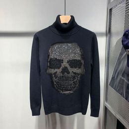 Men's Sweaters Three-Dimensional Theme Skull Black And White Plus Size Cashmere Men's Turtleneck Sweater Brand Sweatshirt Slim Pullover