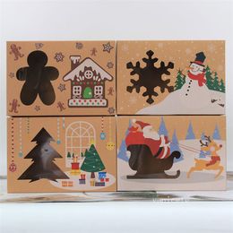 Kraft paper packaging box for Christmas PVC window opening Christmas biscuit boxes integrated structure cake Gift BoxLT098