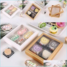 Storage Boxes Bins 20X16X4Cm Food Packing Case 2 Colour Square Paper Boxes Clear Er Cake Biscuits Baking Gift Casket Exquisite Drop Dhv24