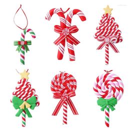 Christmas Decorations Soft Pottery Pendant Crutch Lollipop Bowknot Hanging Ornament For Festival Holiday Party Backdrop Decor