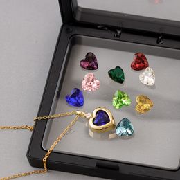 Zircon Crystal Ocean Heart Pendant Necklace For Women Korean Fashion Stainless Steel Jewelry Female Wedding Neck Chain