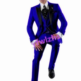 Customise tuxedo One Button Handsome Peak Lapel Groom Tuxedos Men Suits Wedding/Prom/Dinner Man Blazer Jacket Pants Tie Vest W1173